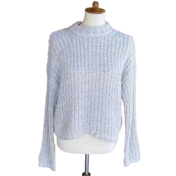 Happy x Nature Gray Open Knit Cropped Cable‎ Knit Sweater - Picture 1 of 7